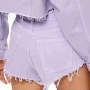 Topshop Shorts Womens Sz13 Kiri Moto Denim lilac Jean High Rise Fray Cutoff